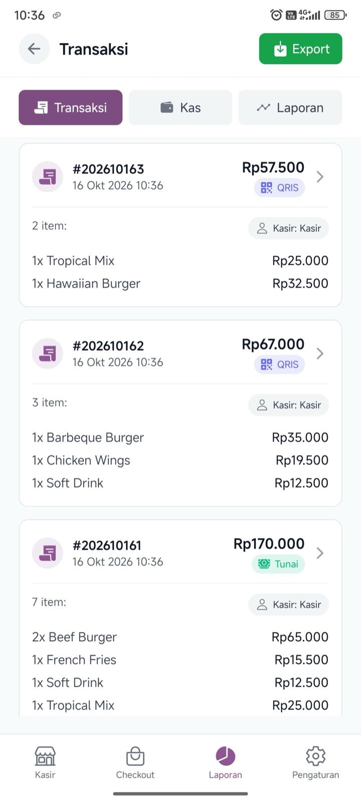 Tampilan Transaksi KasirGo